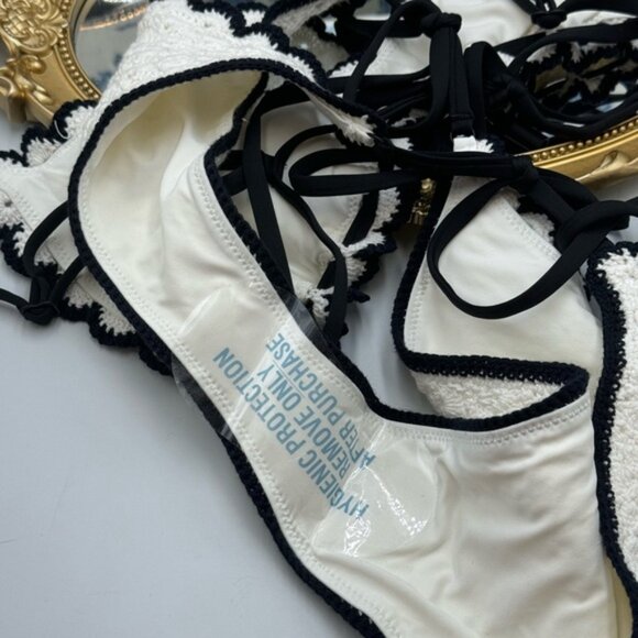 🆕 ZIMMERMANN 🧿 NWT Halliday Knit Scoop Bikini - Ivory/Black - Sz 2 - US 6 / 8 - Picture 14 of 14